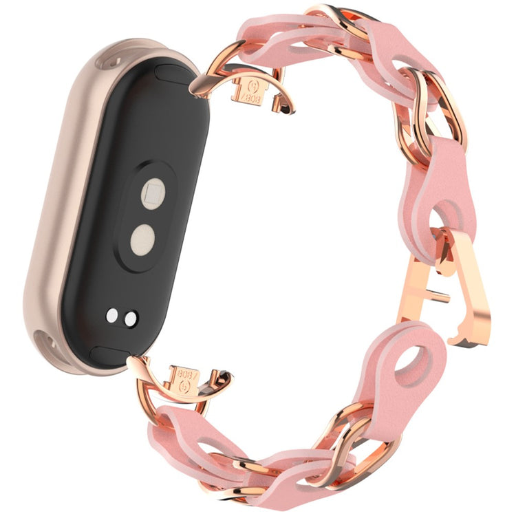 Xiaomi Mi Band 9 / Smart Band 8 Watch Band Fashion Hollow Out Zinc Alloy + Leather Chain Strap - Pink#serie_3