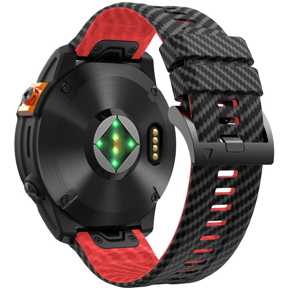 KALEBOL Garmin Fenix Series 5X - 6X - 7X - 26mm Silicone Watch Band Carbon Fiber Texture Strap - Black+Red#serie_6