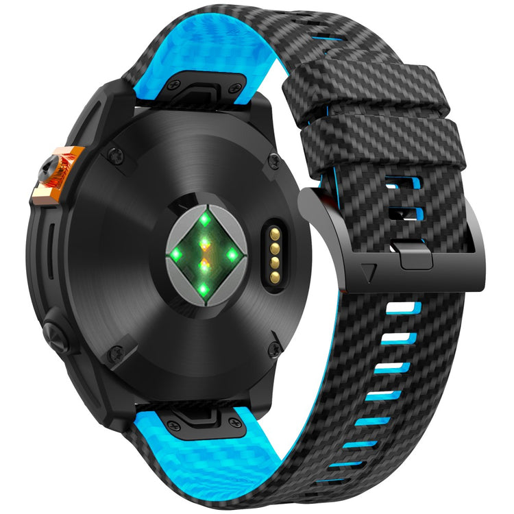 KALEBOL Garmin Fenix Series 5X - 6X - 7X - 26mm Silicone Watch Band Carbon Fiber Texture Strap - Black+Sky Blue#serie_8