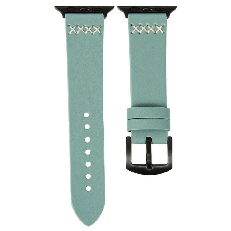 KALEBOL Apple Watch Series 41mm - 40mm - 38mm Cross-Stitch Leather Watch Strap - Green#serie_1