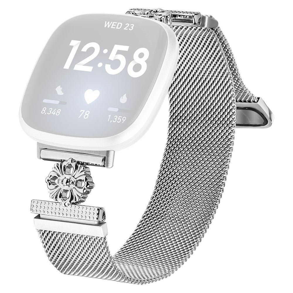 Fitbit Versa 3 / Sense Milanese Band Flower Stainless Steel Magnetic Mesh Watch Strap - Silver#serie_1