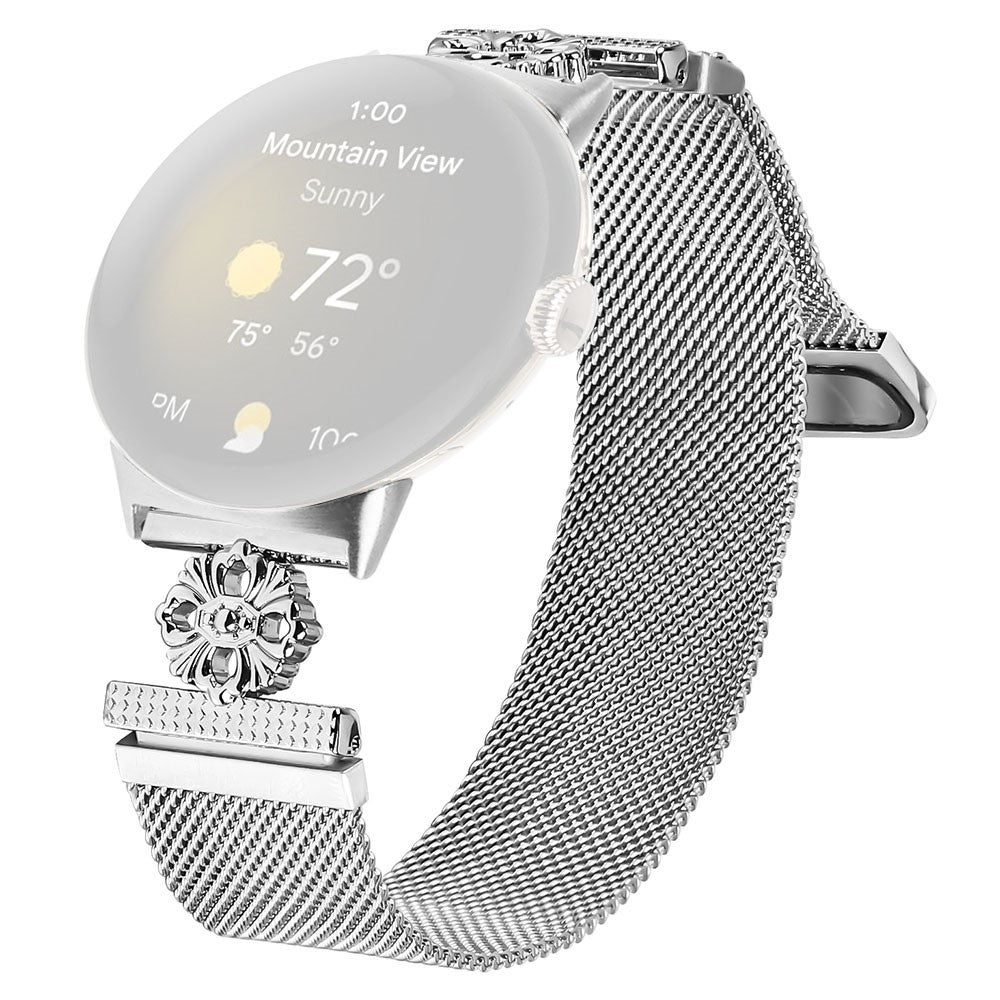 Google Pixel Watch Milanese Band Flower Stainless Steel Magnetic Mesh Watch Strap - Silver#serie_1