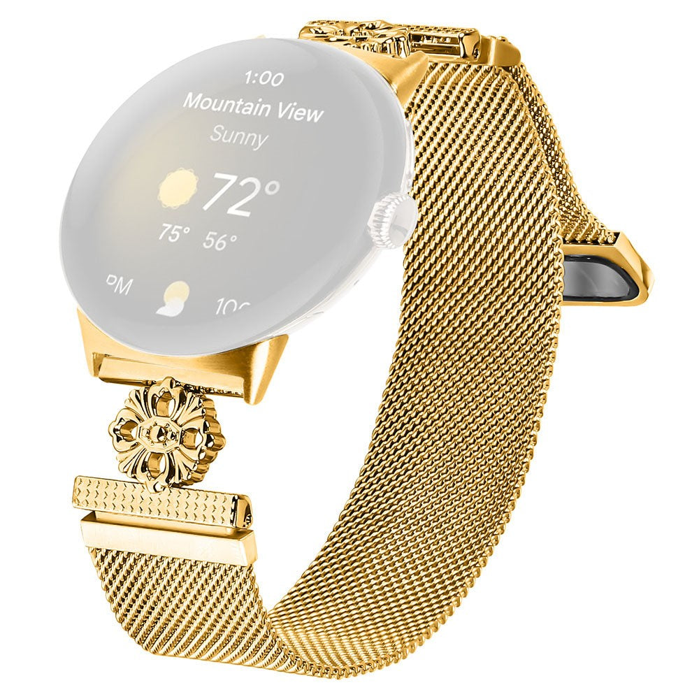 Google Pixel Watch Milanese Band Flower Stainless Steel Magnetic Mesh Watch Strap - Gold#serie_1