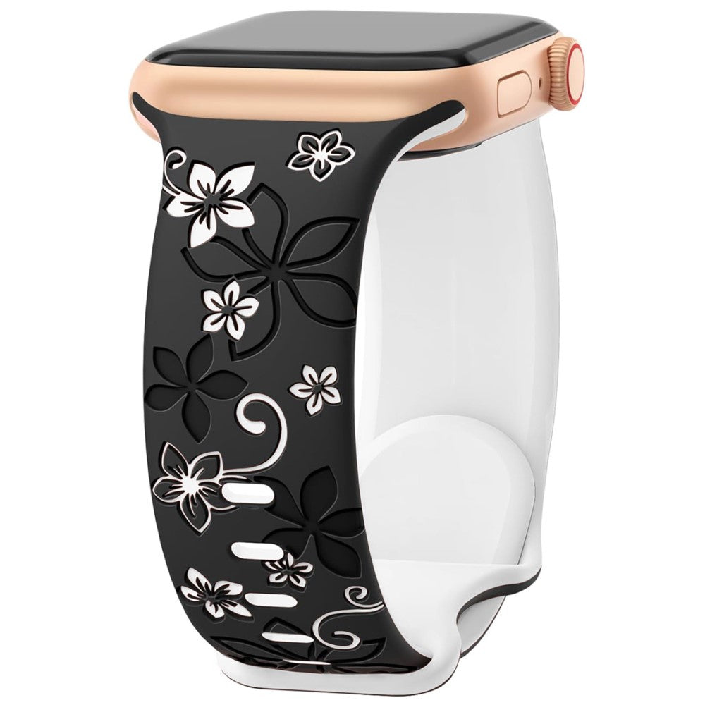 Apple Watch Series 41mm - 40mm - 38mm Silicone Flower Pattern Band - Black  /  White#serie_5