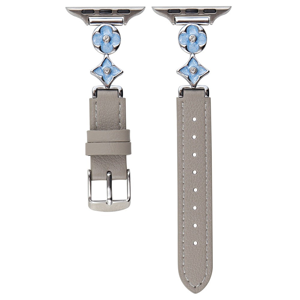 Apple Watch Series 41mm - 40mm - 38mm Leather Watch Band with Floral Connector - Grey / Blue Silver#serie_5