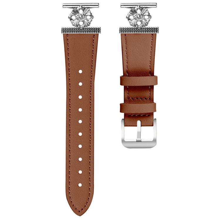 Huawei Watch GT 3 42mm Watch Band Genuine Cow Leather Flower Decor Adjustable Strap - Brown#serie_4