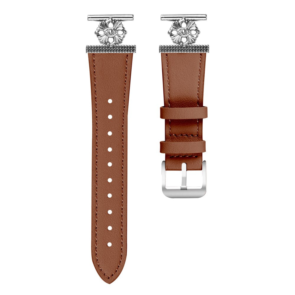 Garmin Forerunner 245 / 245 Music Watch Band Genuine Cow Leather Flower Decor Adjustable Strap - Brown#serie_1