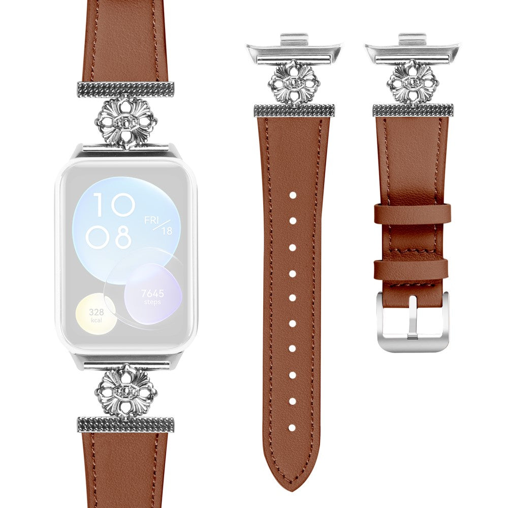 Xiaomi Redmi Watch 4 Watch Band Genuine Cow Leather Flower Decor Adjustable Strap - Brown#serie_4