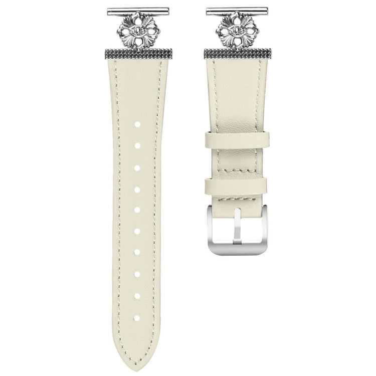 TicWatch E Watch Band Genuine Cow Leather Flower Decor Adjustable Strap - White#serie_1