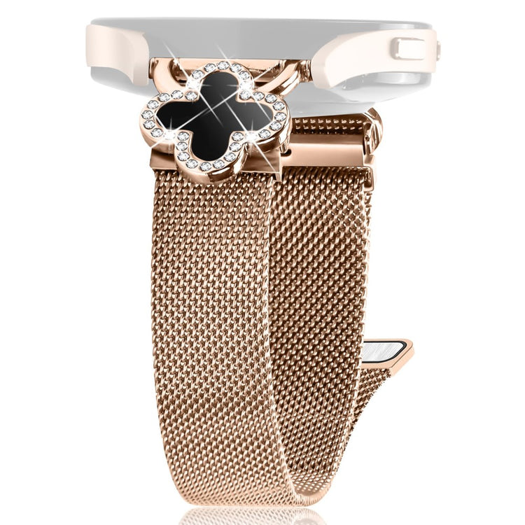 Haylou BLING LS12 Milanese Band Electroplated Stainless Steel Watch Strap Clover Decor, Size: S - Rose Gold / Black#serie_4
