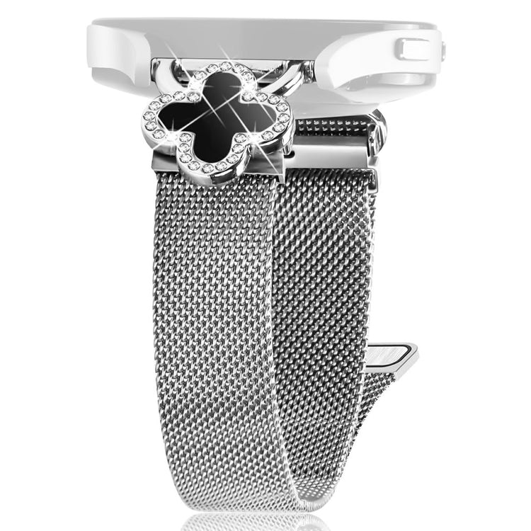 Garmin D2 Air X10 / Bounce Milanese Band Metal Magnetic Watch Strap Clover Decor, Size: L - Silver  /  Black#serie_2