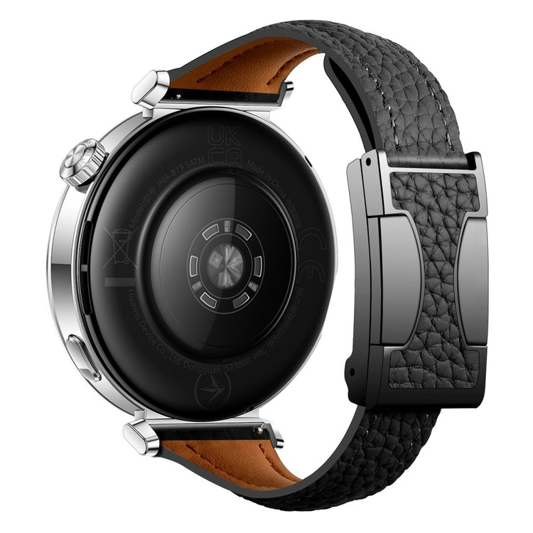 20mm Genuine Cow Leather Strap Samsung Galaxy Watch7 44mm / 40mm / Huawei Watch GT 3 42mm Litchi Texture Magnetic Watch Band - Black#serie_4
