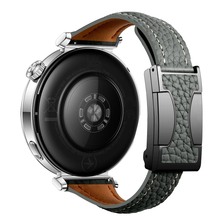 20mm Genuine Cow Leather Strap Samsung Galaxy Watch7 44mm / 40mm / Huawei Watch GT 3 42mm Litchi Texture Magnetic Watch Band - Blackish Green#serie_9