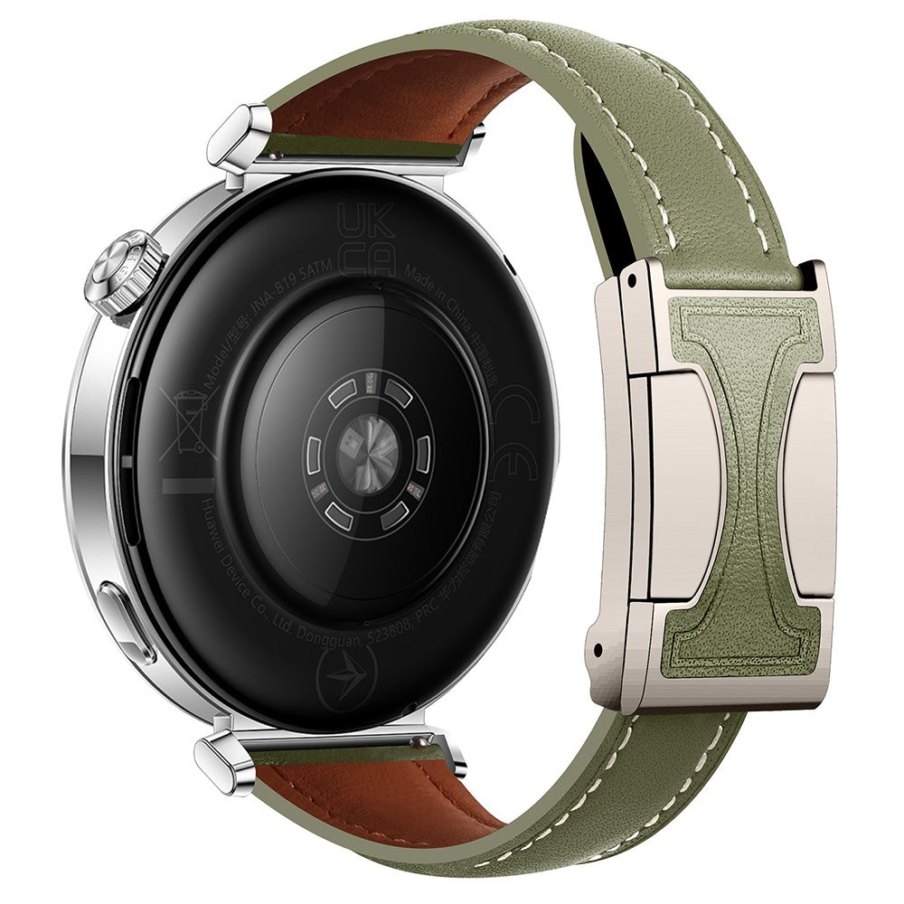 22mm Genuine Cow Leather Strap Huawei Watch GT 5 Pro 46mm / GT 5 46mm / GT 4 46mm Flat Texture Magnetic Buckle Watch Band - Green#serie_3