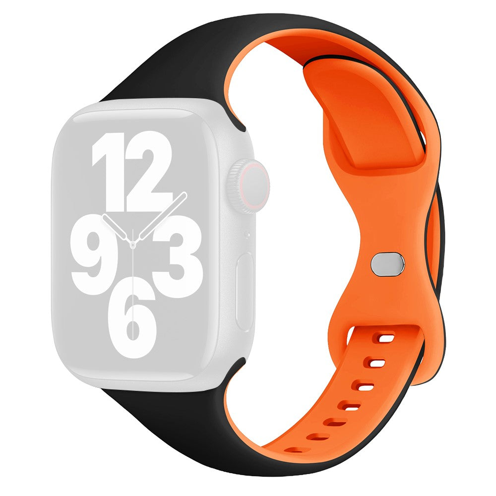 KALEBOL Silicone Strap Apple Watch Series 10 46mm Butterfly Buckle Band - Black + Orange#serie_1
