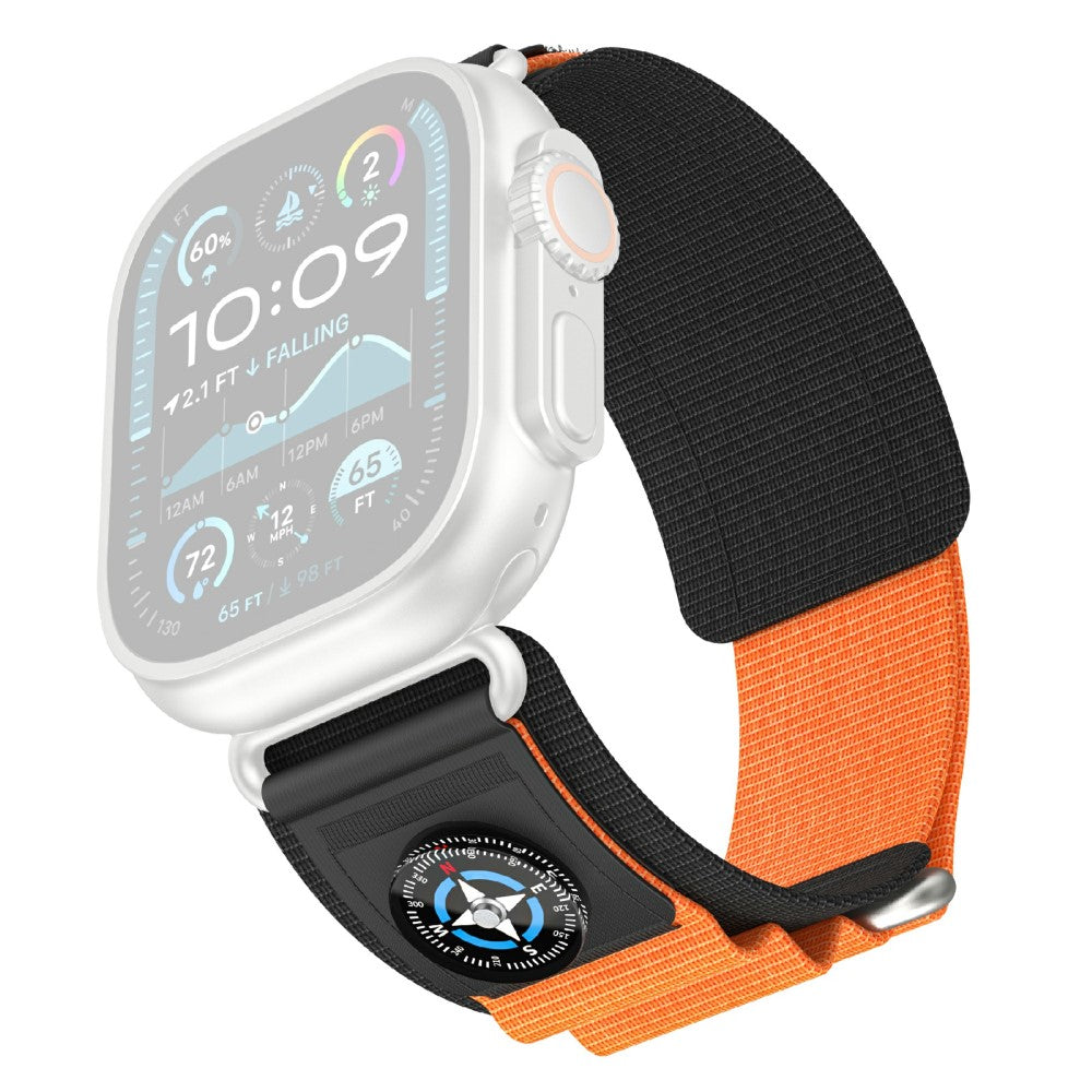 KALEBOL Nylon Watch Strap Apple Watch Series 10 46mm Wrist Band with Compass - Black+Orange#serie_1