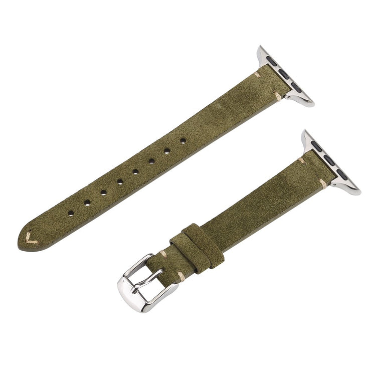 Watch Band Apple Watch Series 10 46mm Genuine Cow Leather Simple Matte Strap - Olive Green#serie_6