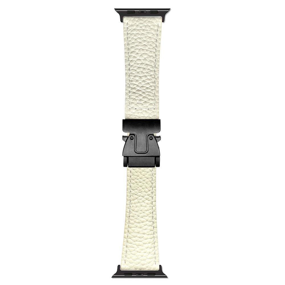 Genuine Cow Leather Strap Apple Watch Series 10 42mm Litchi Texture Magnetic Buckle Watch Band - Beige#serie_2