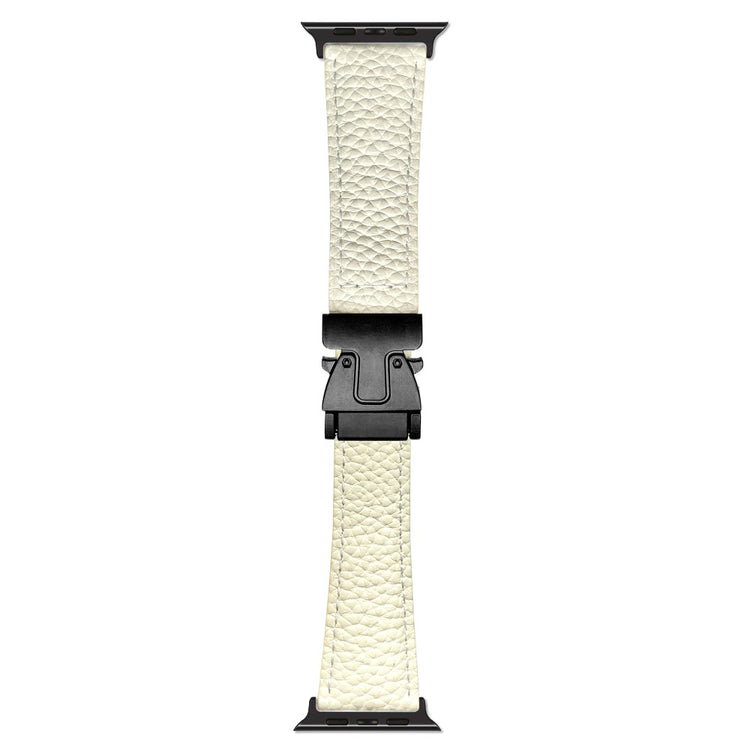 Genuine Cow Leather Strap Apple Watch Series 10 42mm Litchi Texture Magnetic Buckle Watch Band - Beige#serie_2