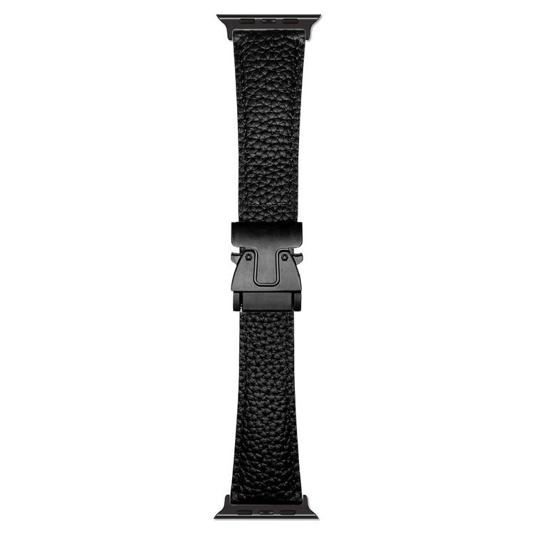 Genuine Cow Leather Strap Apple Watch Series 10 42mm Litchi Texture Magnetic Buckle Watch Band - Black#serie_3