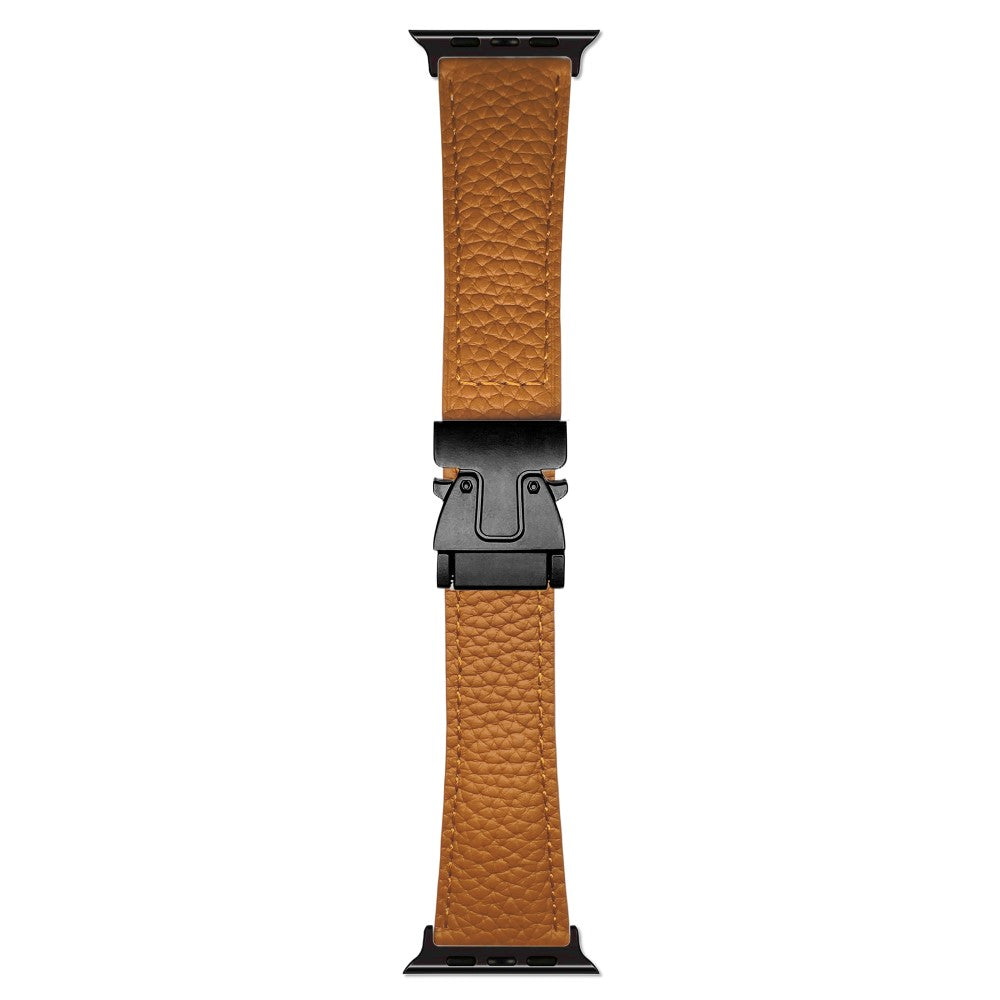 Genuine Cow Leather Strap Apple Watch Series 10 42mm Litchi Texture Magnetic Buckle Watch Band - Brown#serie_5