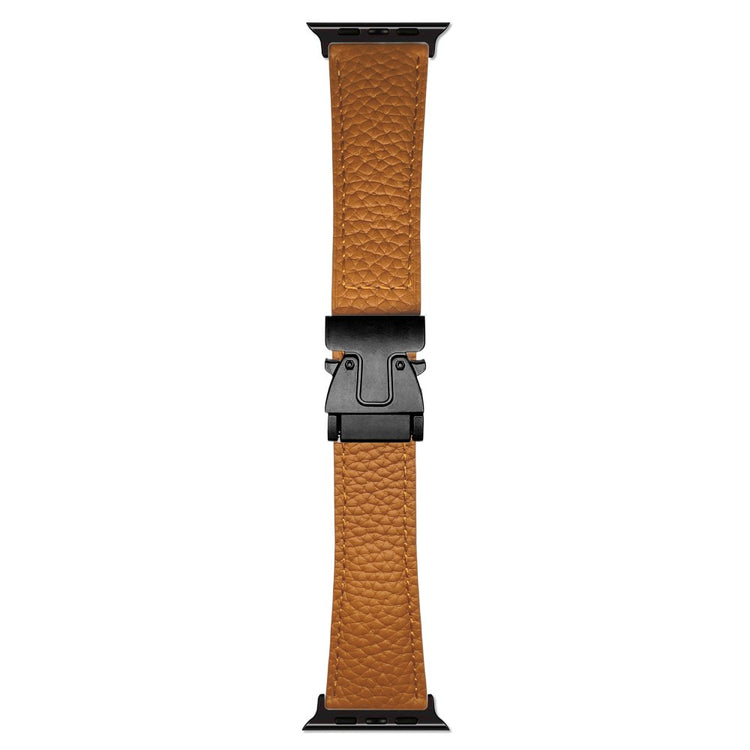 Genuine Cow Leather Strap Apple Watch Series 10 42mm Litchi Texture Magnetic Buckle Watch Band - Brown#serie_5