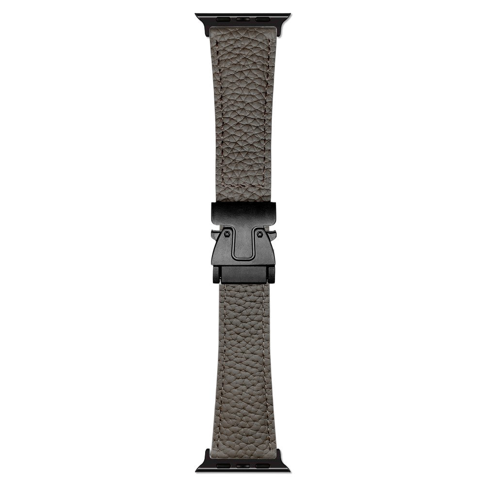 Genuine Cow Leather Strap Apple Watch Series 10 42mm Litchi Texture Magnetic Buckle Watch Band - Grey#serie_6