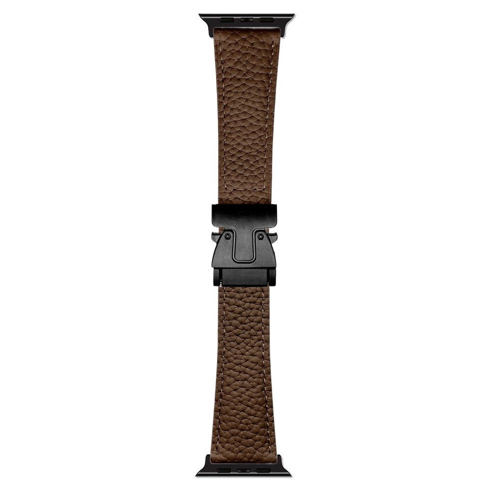Genuine Cow Leather Strap Apple Watch Series 10 42mm Litchi Texture Magnetic Buckle Watch Band - Dark Coffee#serie_7