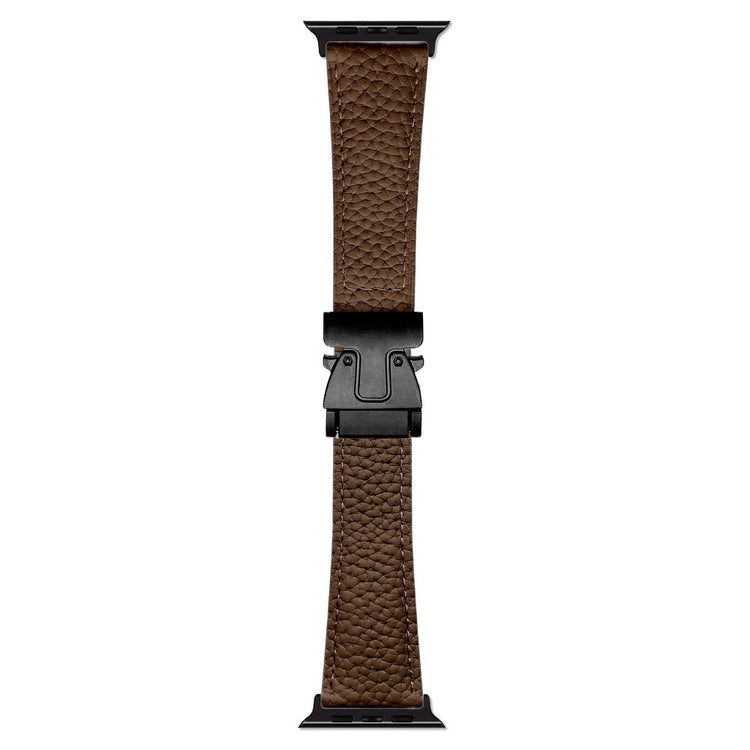 Genuine Cow Leather Strap Apple Watch Series 10 42mm Litchi Texture Magnetic Buckle Watch Band - Dark Coffee#serie_7