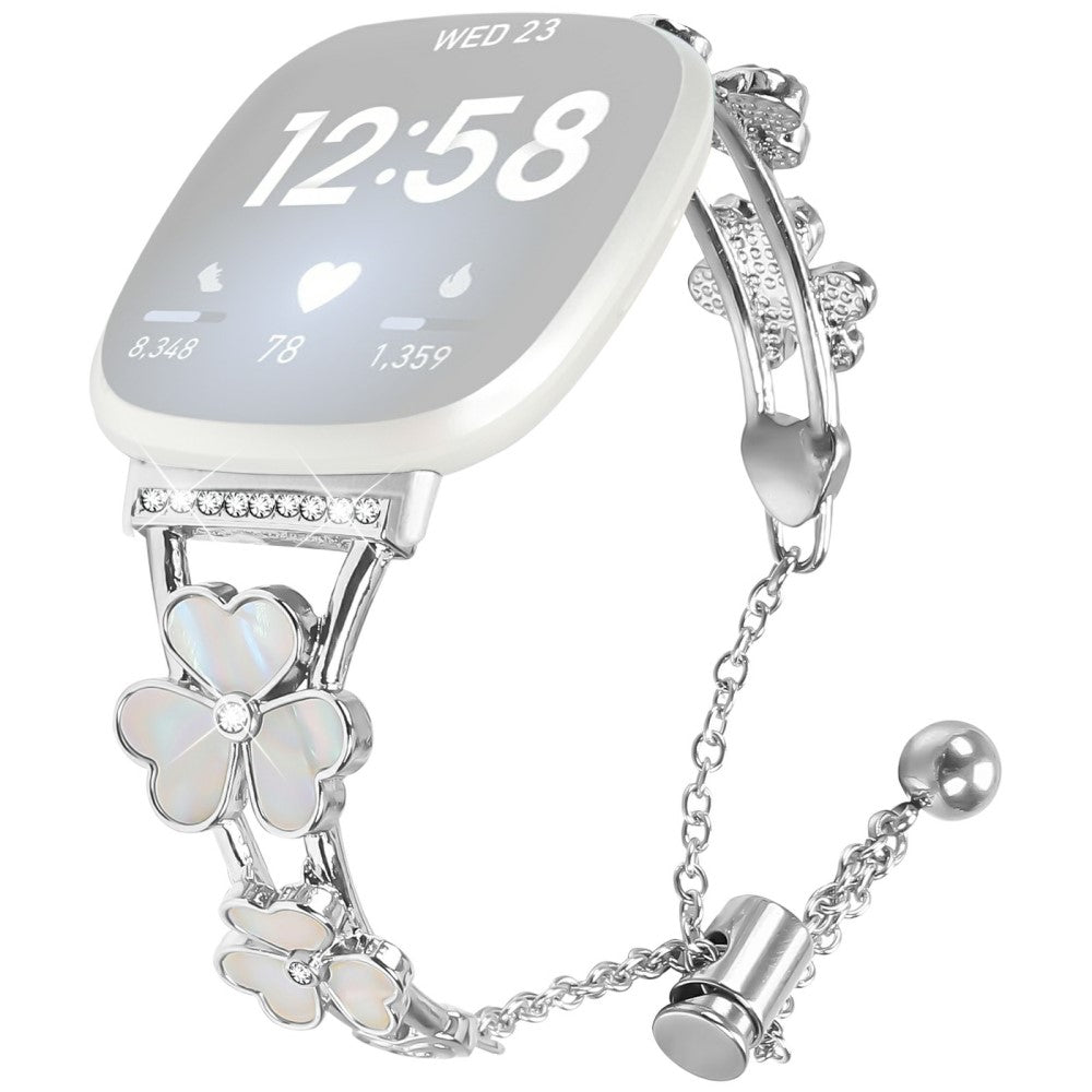 Fitbit Versa 3 / Sense Watchband Heart Clover Decor Silver Zinc Alloy Metal Strap#serie_1
