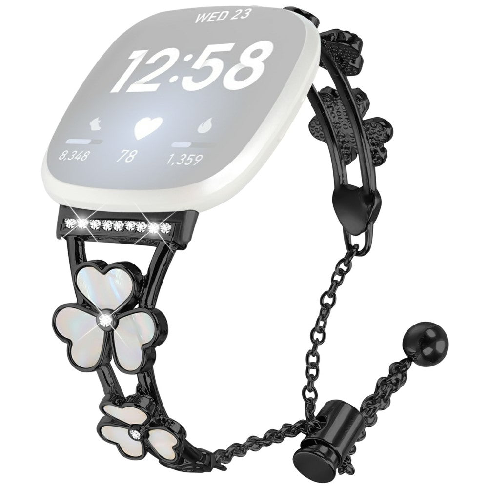 Fitbit Versa 3 / Sense Watchband Heart Clover Decor Zinc Alloy Metal Strap - Black#serie_1