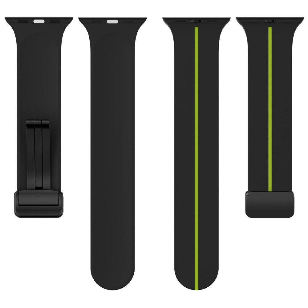 KALEBOL Magnetic Silicone Strap Apple Watch Series 41mm - 40mm - 38mm Stripe Watch Band - Black+Lime#serie_1