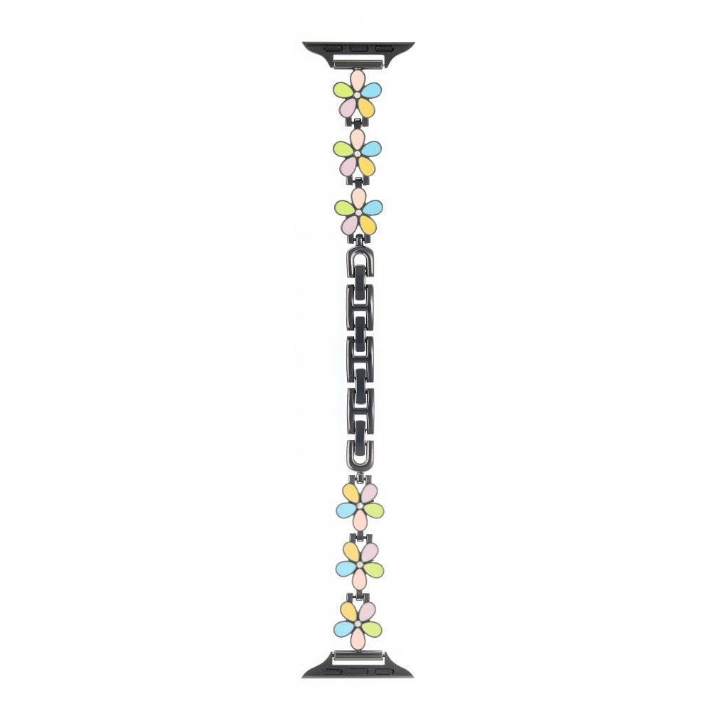Watch Band Apple Watch Series 49mm - 45mm - 44mm - 42mm Flower Design Zinc Alloy Wrist Strap - Colorful+Black#serie_2