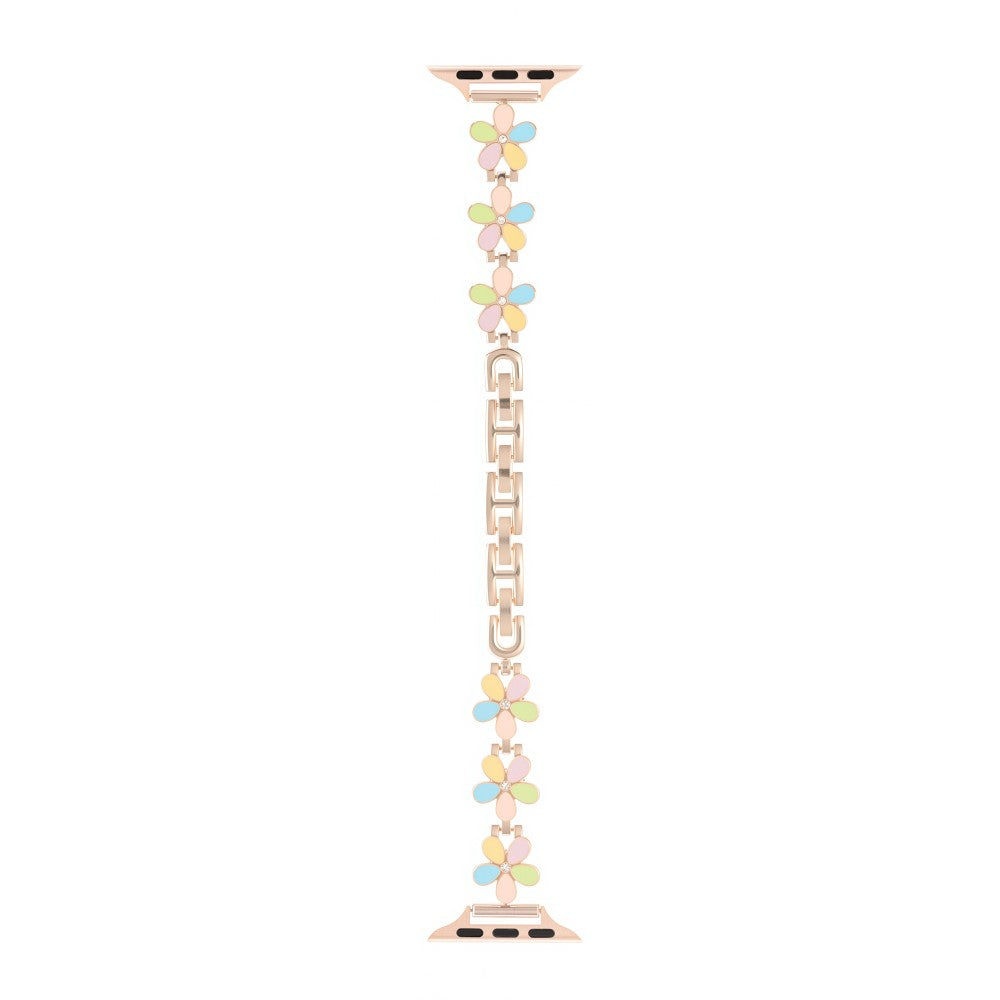 Watch Band Apple Watch Series 49mm - 45mm - 44mm - 42mm Flower Design Zinc Alloy Wrist Strap - Colorful+Rose Gold#serie_14
