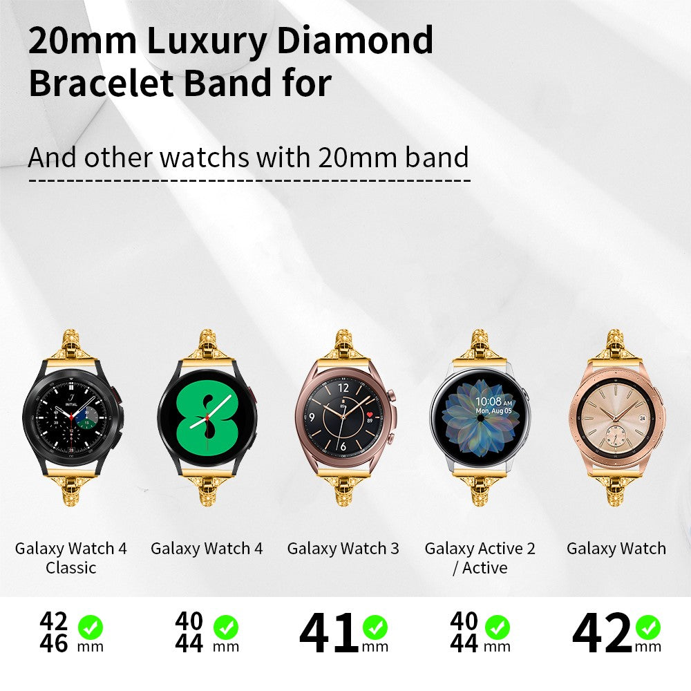 Godt Metal Og Rhinsten Universal Rem passer til Samsung Smartwatch - Guld#serie_1