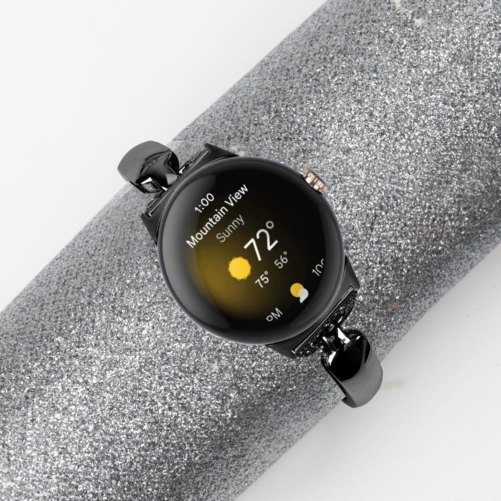Meget Kønt Metal Og Rhinsten Rem passer til Google Pixel Watch - Sort#serie_1