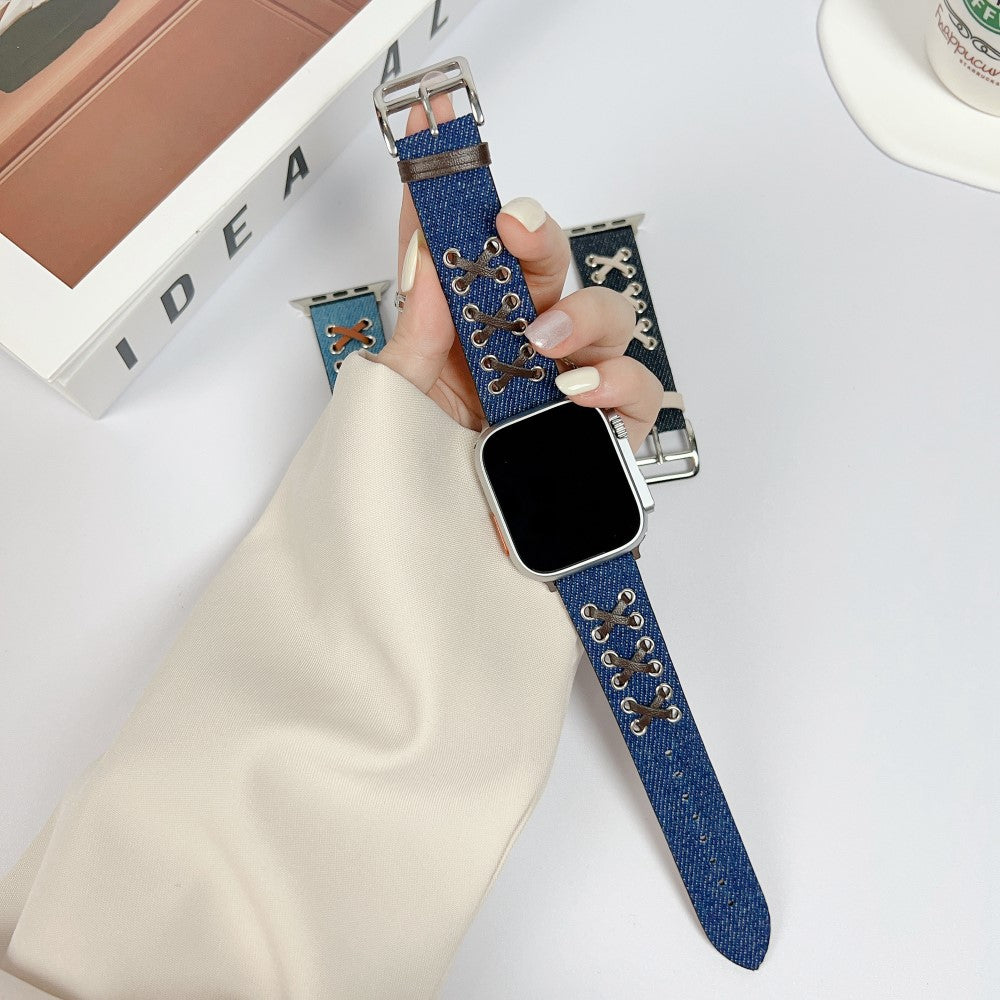 Kønt Metal Og Nylon Universal Rem passer til Apple Smartwatch - Blå#serie_2