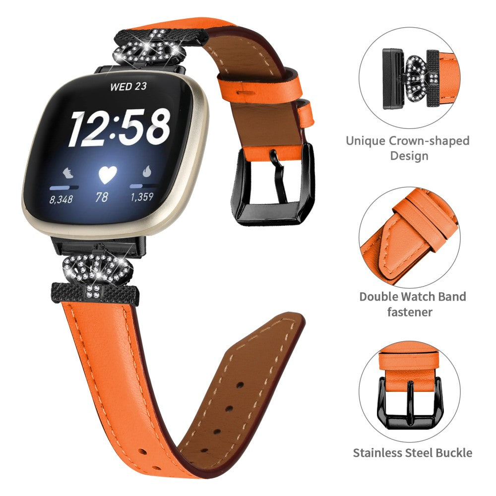 Fed Ægte Læder Og Rhinsten Universal Rem passer til Fitbit Smartwatch - Orange#serie_2