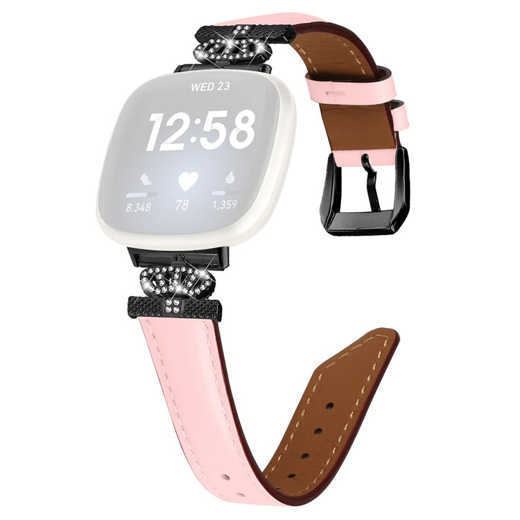 Fed Ægte Læder Og Rhinsten Universal Rem passer til Fitbit Smartwatch - Pink#serie_3