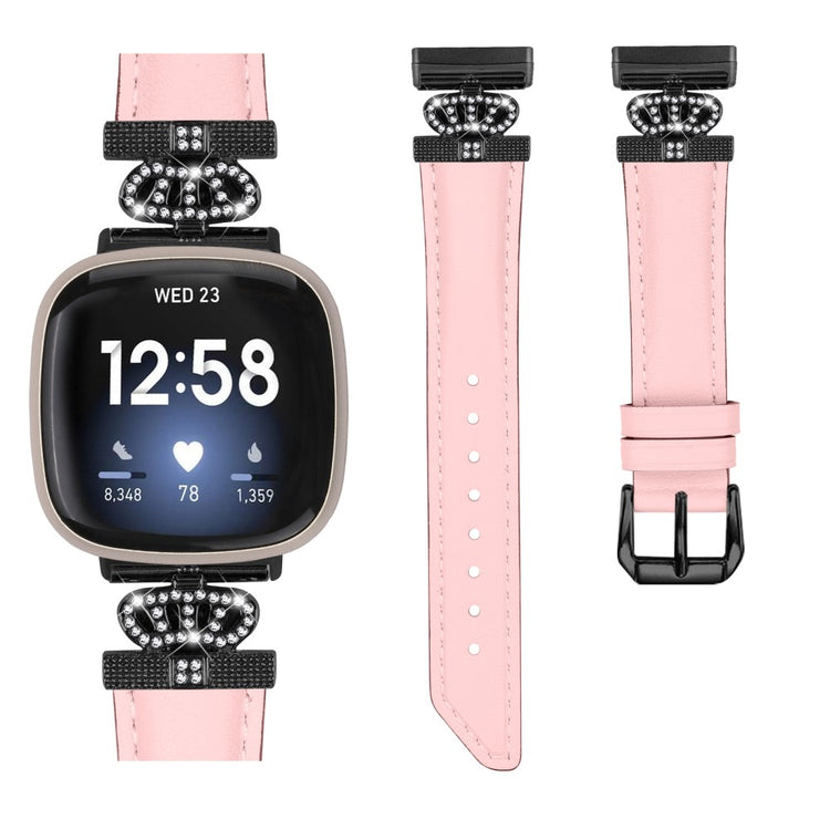 Fed Ægte Læder Og Rhinsten Universal Rem passer til Fitbit Smartwatch - Pink#serie_3
