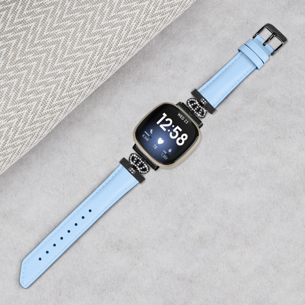 Fed Ægte Læder Og Rhinsten Universal Rem passer til Fitbit Smartwatch - Blå#serie_4