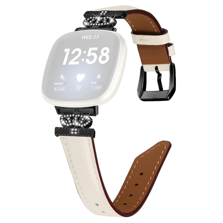 Fed Ægte Læder Og Rhinsten Universal Rem passer til Fitbit Smartwatch - Hvid#serie_5