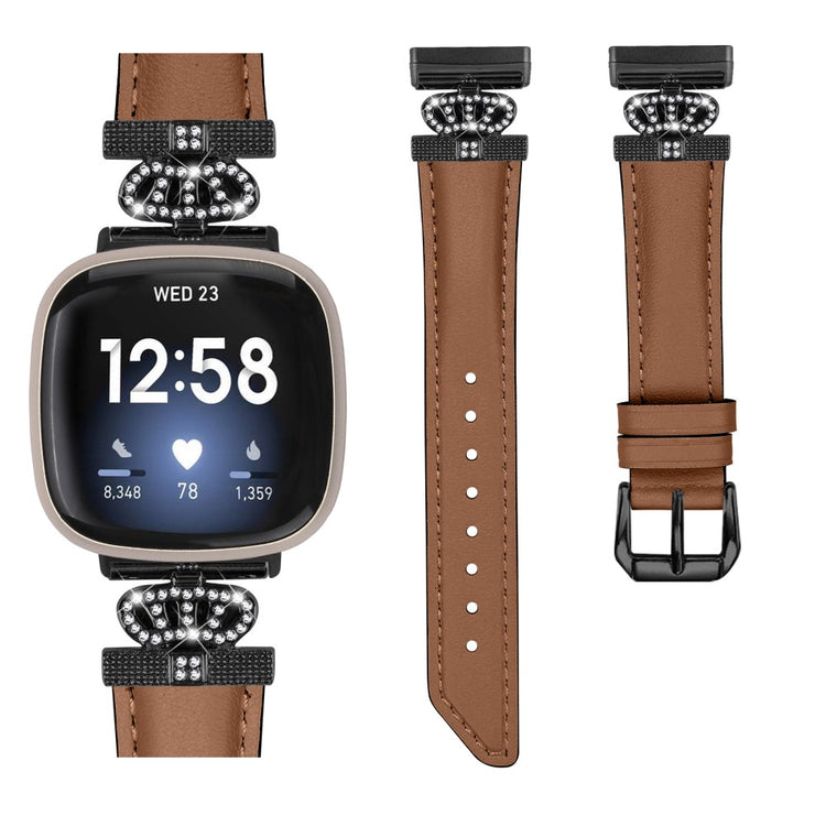 Fed Ægte Læder Og Rhinsten Universal Rem passer til Fitbit Smartwatch - Brun#serie_6