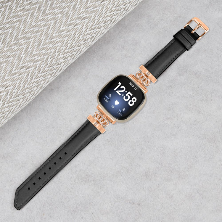 Skøn Kunstlæder Og Rhinsten Universal Rem passer til Fitbit Smartwatch - Sort#serie_1
