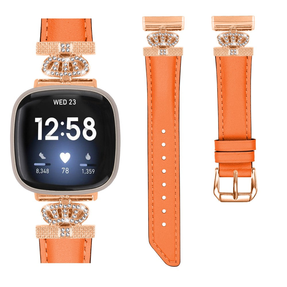 Skøn Kunstlæder Og Rhinsten Universal Rem passer til Fitbit Smartwatch - Orange#serie_2