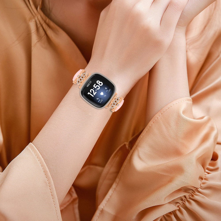 Skøn Kunstlæder Og Rhinsten Universal Rem passer til Fitbit Smartwatch - Pink#serie_3