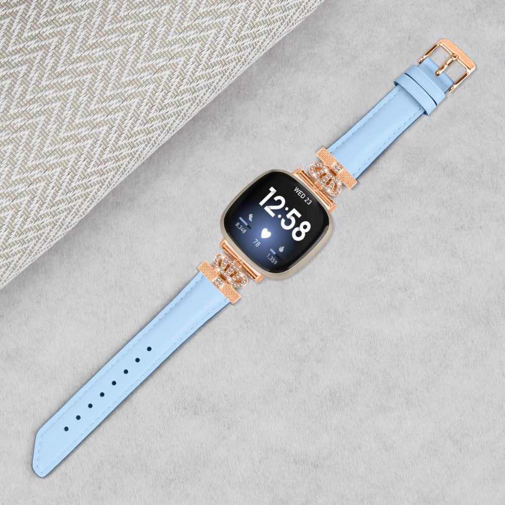 Skøn Kunstlæder Og Rhinsten Universal Rem passer til Fitbit Smartwatch - Blå#serie_4