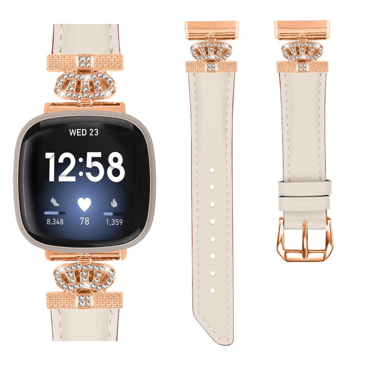 Skøn Kunstlæder Og Rhinsten Universal Rem passer til Fitbit Smartwatch - Hvid#serie_5