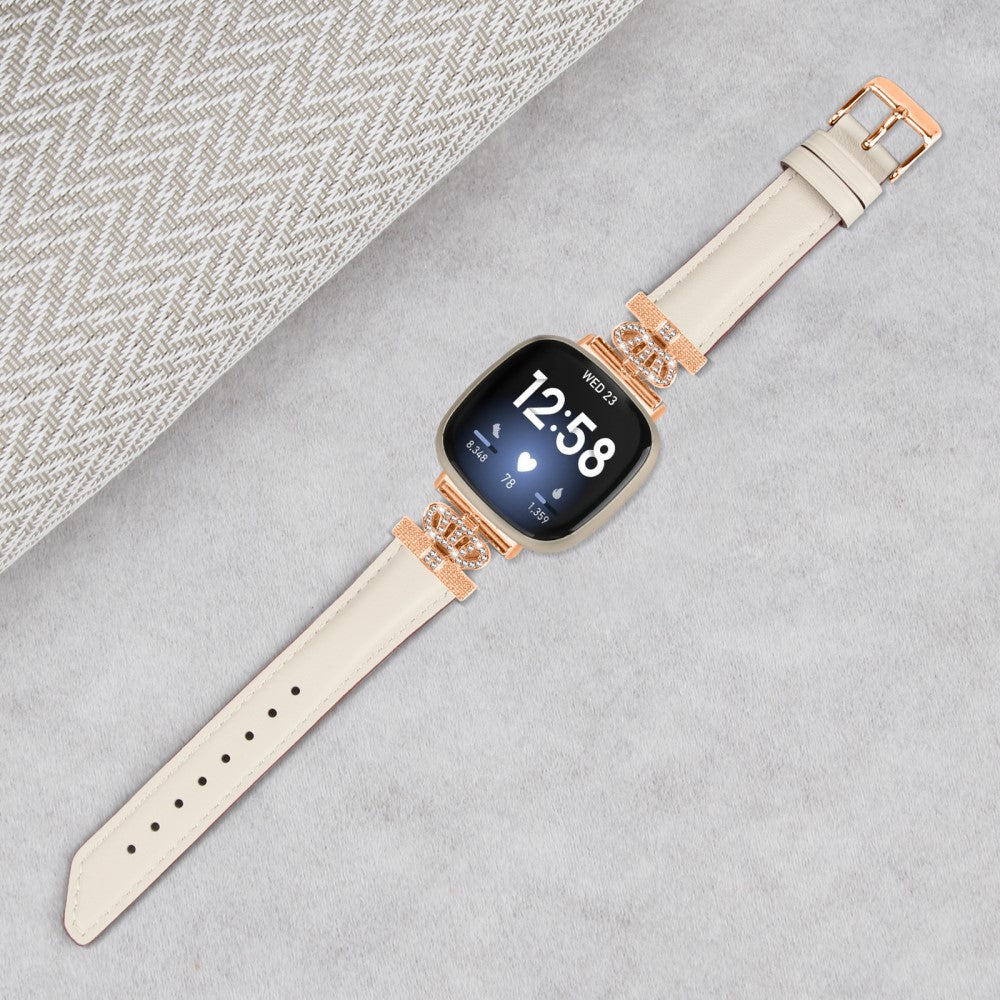 Skøn Kunstlæder Og Rhinsten Universal Rem passer til Fitbit Smartwatch - Hvid#serie_5