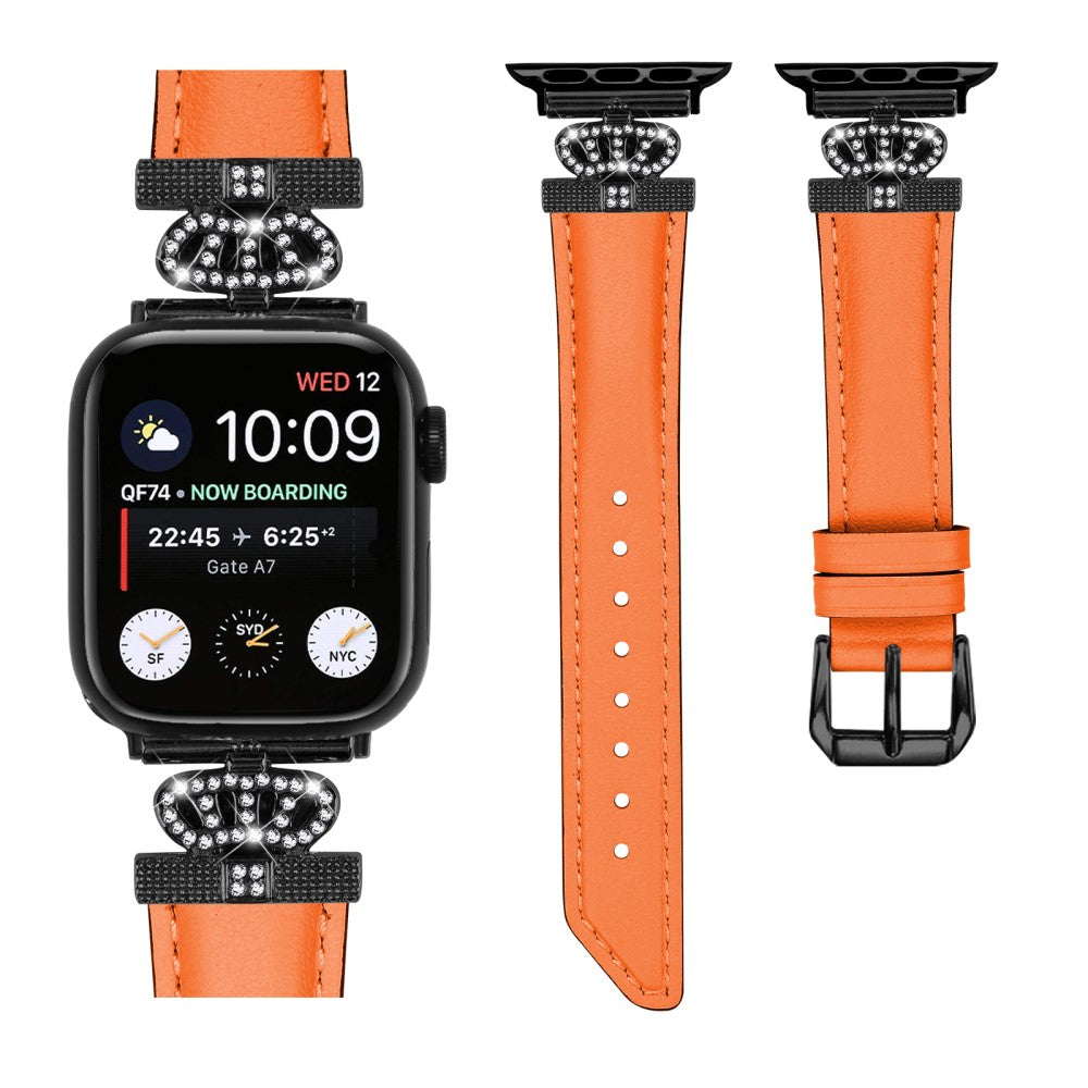 Flot Kunstlæder Og Rhinsten Universal Rem passer til Apple Smartwatch - Orange#serie_2